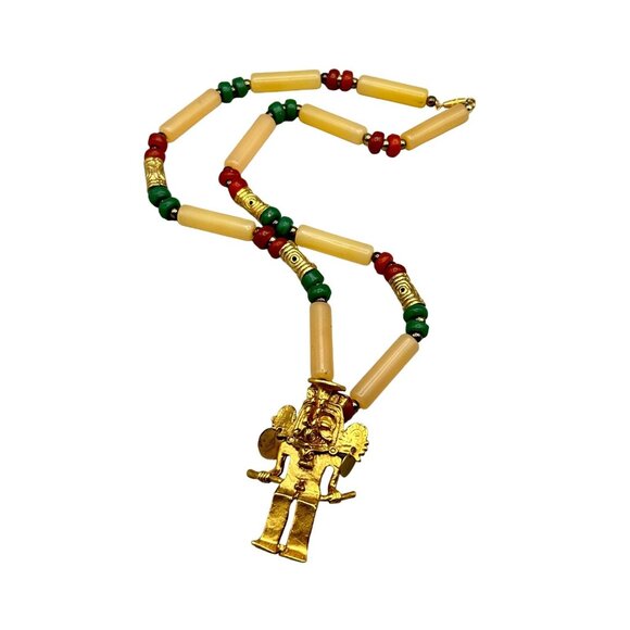 Aztec Necklace UFO Mayan Latin Mexico Indian Tribe Warrior Shaman Pendant Alien - Picture 1 of 7